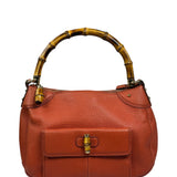 Gucci Orange Pebbled Leather Bamboo Top Handle Hobo Bag