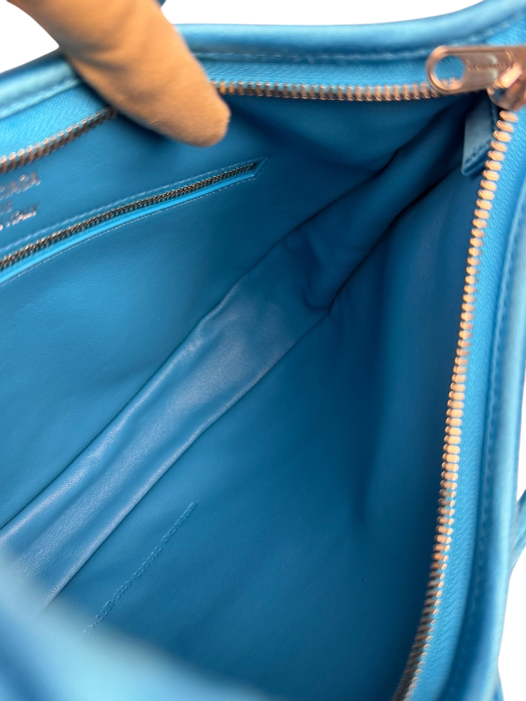 Balenciaga Blue Satin/Leather Trim Leopolda Small Hobo Bag