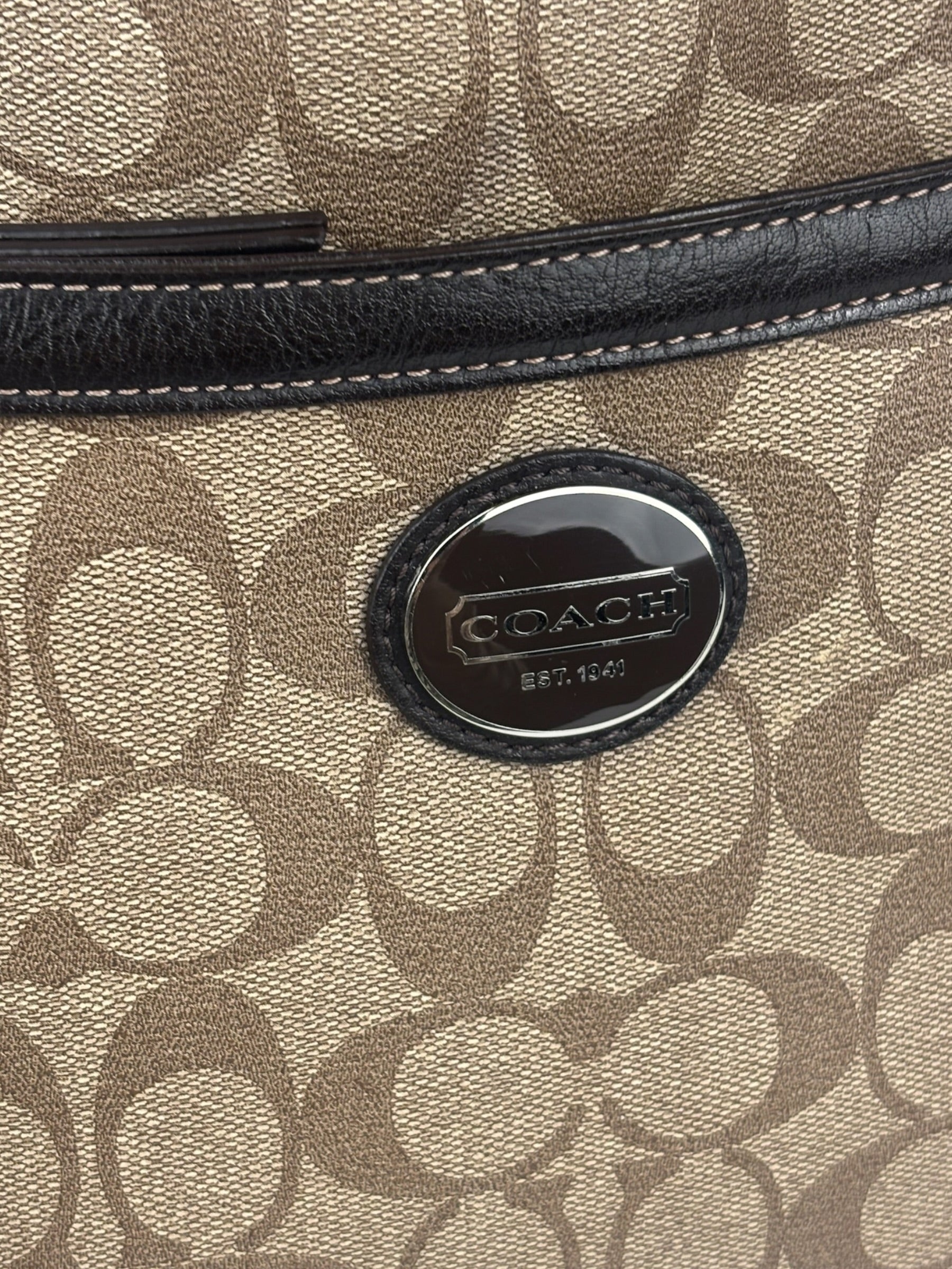 Coach Brown Leather Trim Signature Peyton File Crossbody