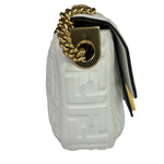 Fendi White Leather FF Flap Baguette