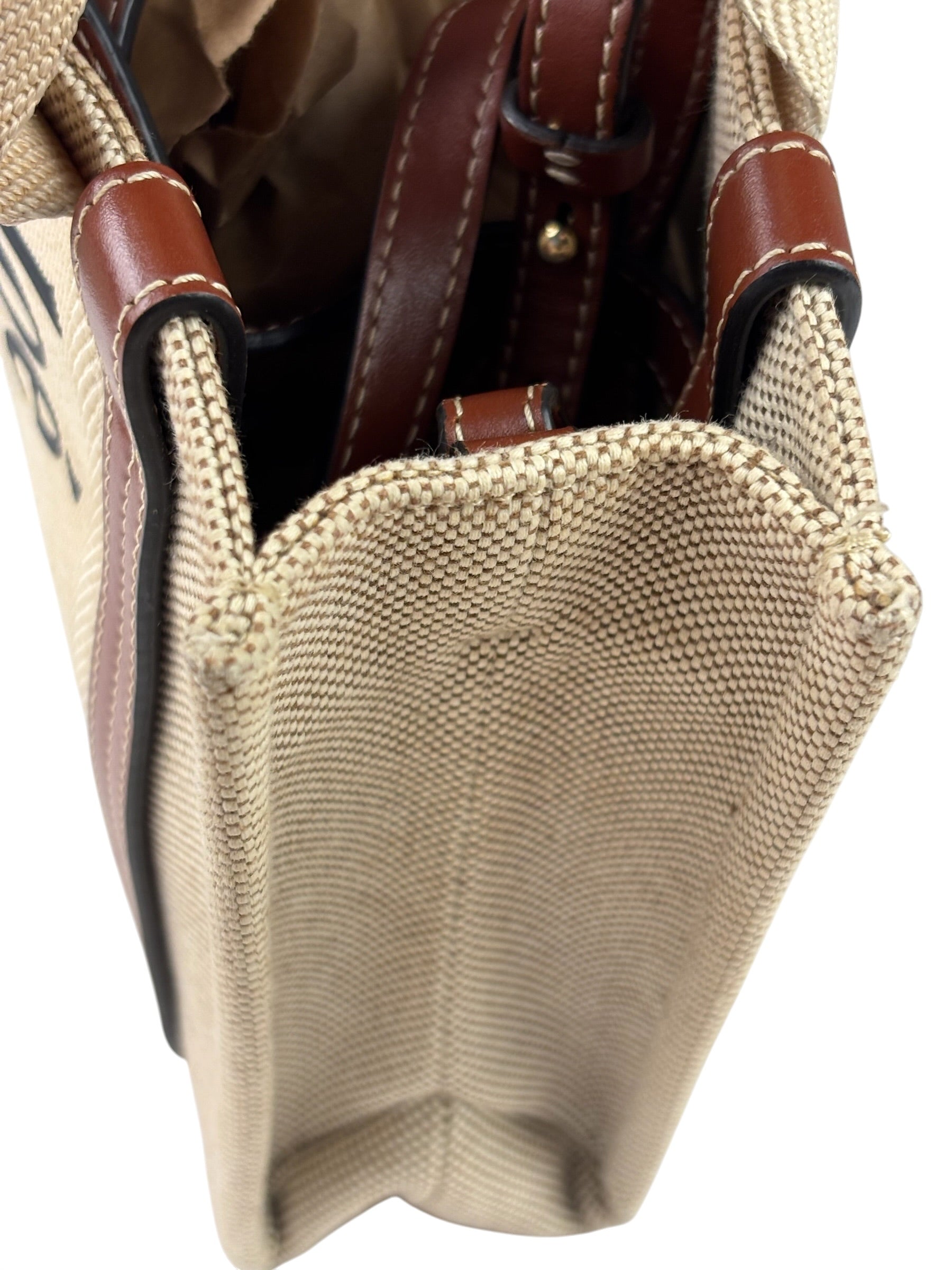 Chloe Beige/Brown Leather Trim Small Woody Two-Way Tote