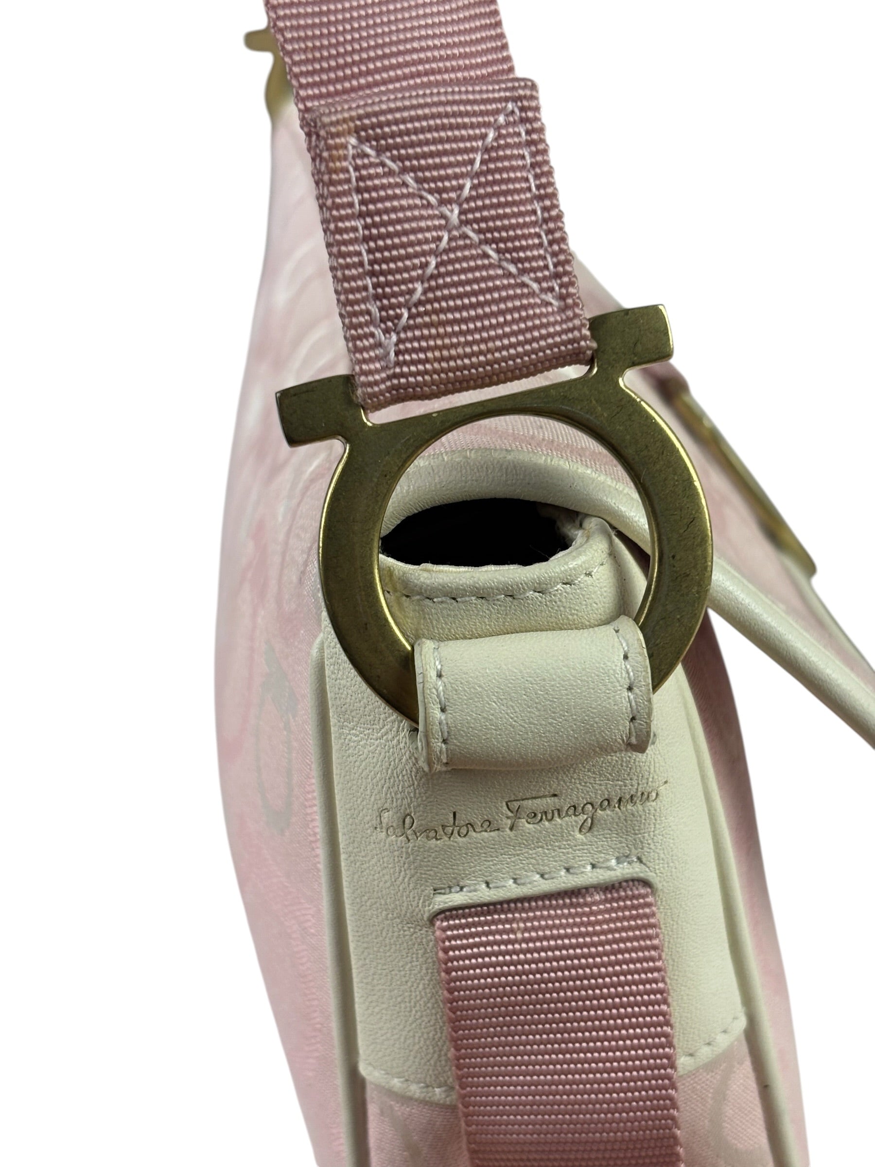 Ferragamo Pink Canvas Gancini Shoulder Bag