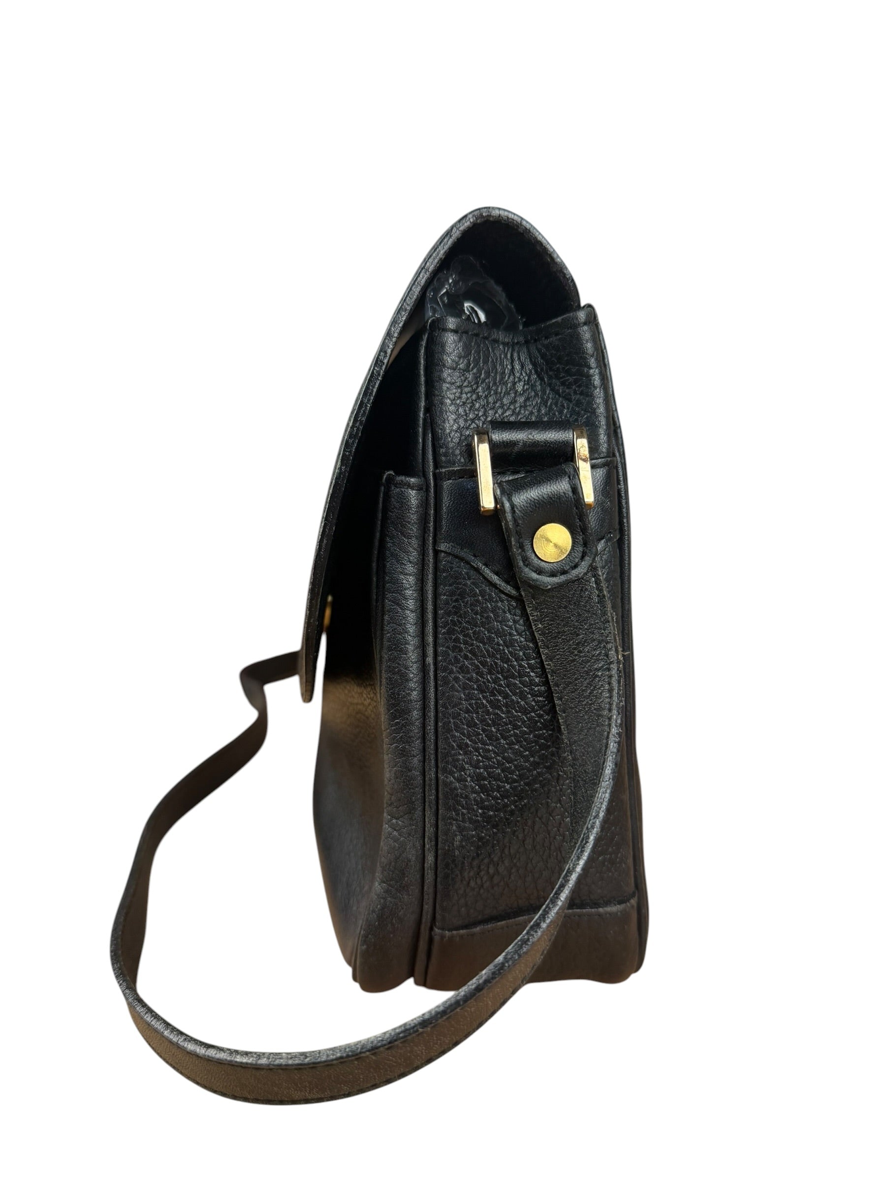 Burberry Vintage Black Pebbled Leather Crossbody Flap Bag