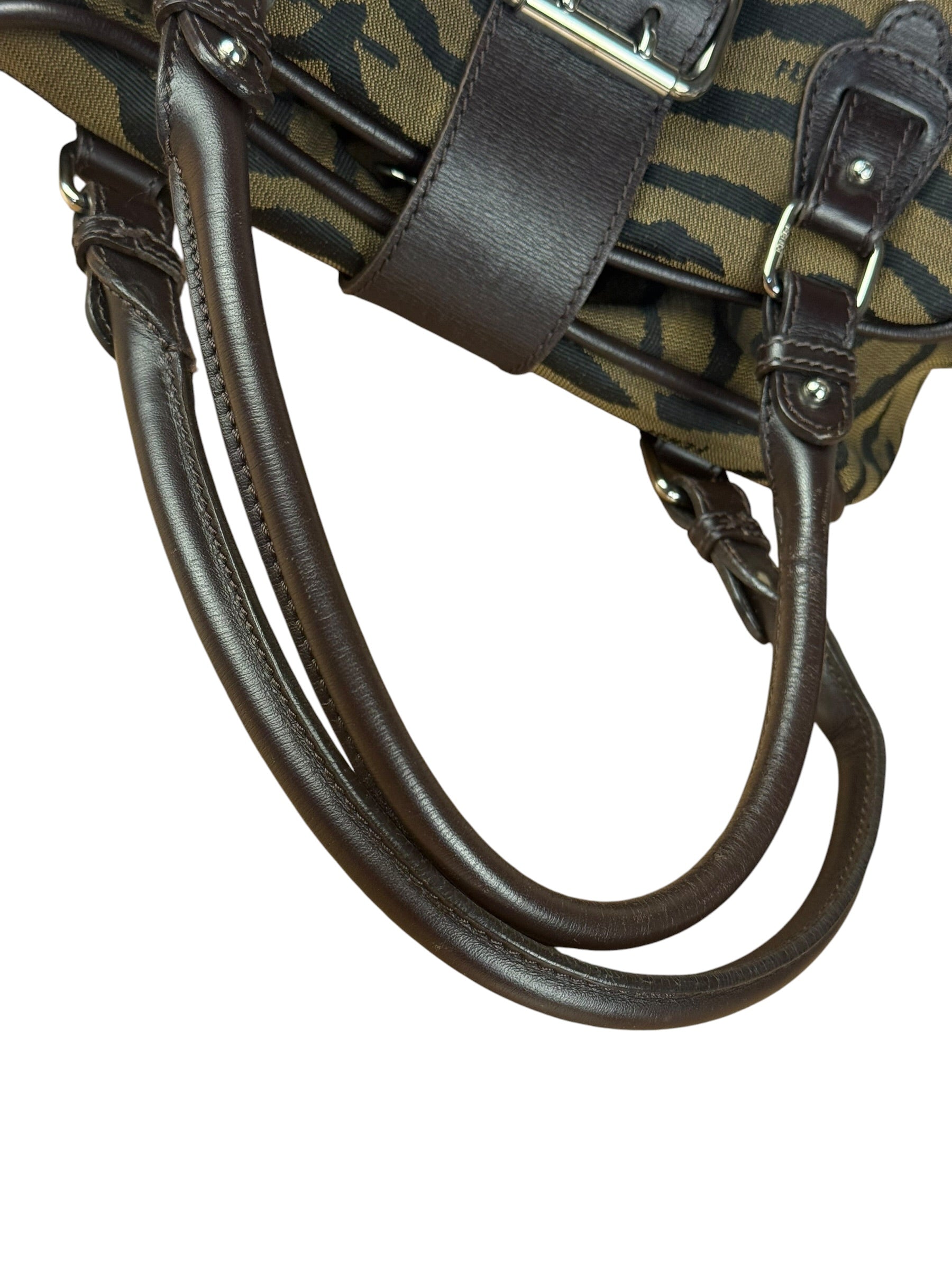 Fendi Vintage Tiger Print Canvas Bowler Bag