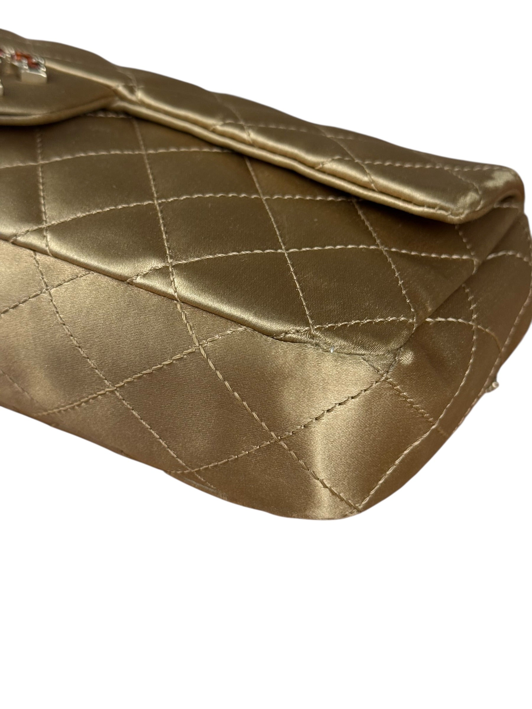 Chanel CC Limited Edition Gold Satin Quilted Flap Bag 2008