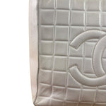Chanel White Leather Chocolate Bar CC Tote Bag 2002