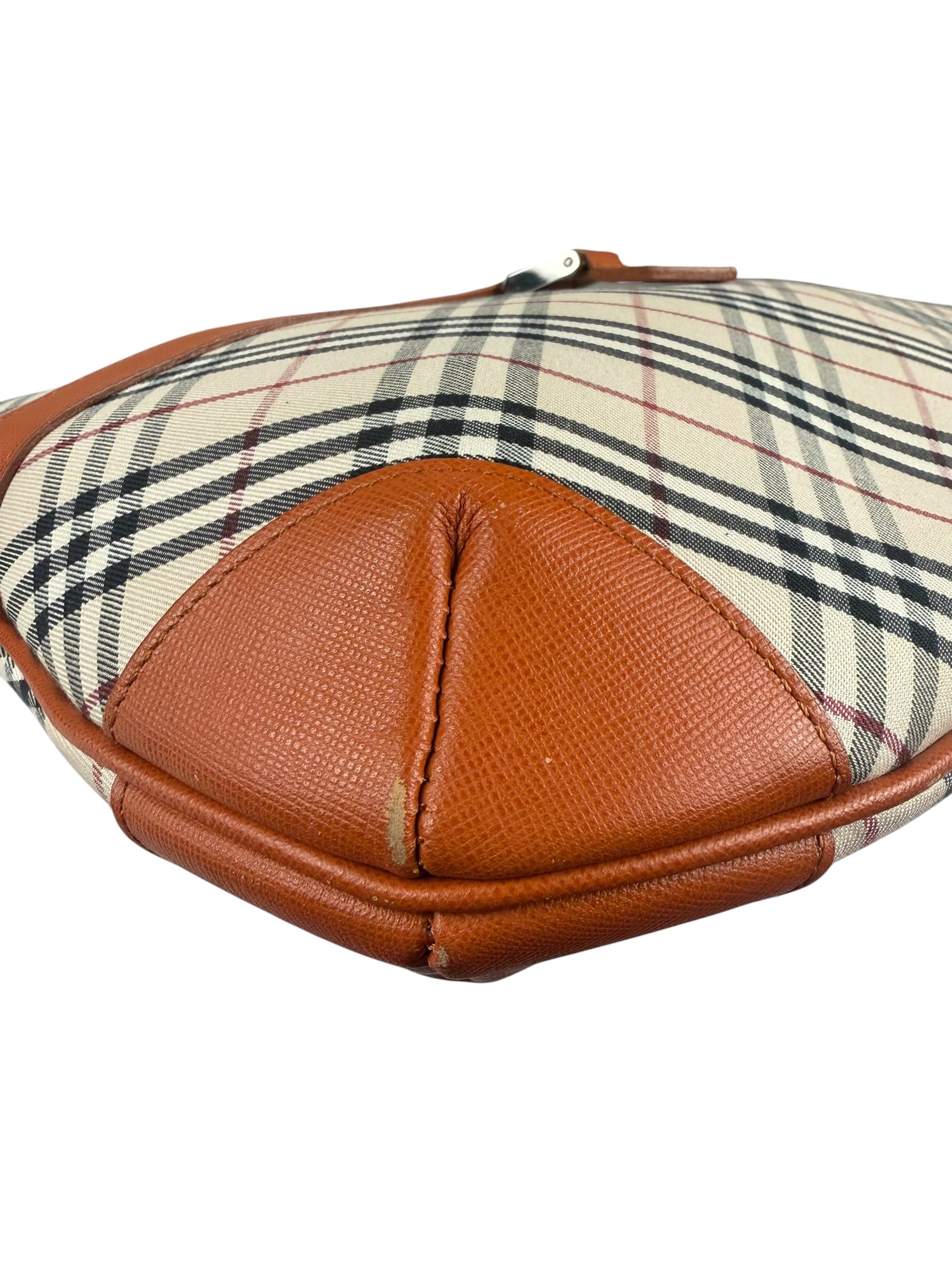 Burberry Orange Leather Trim Nova Check Hobo Bag