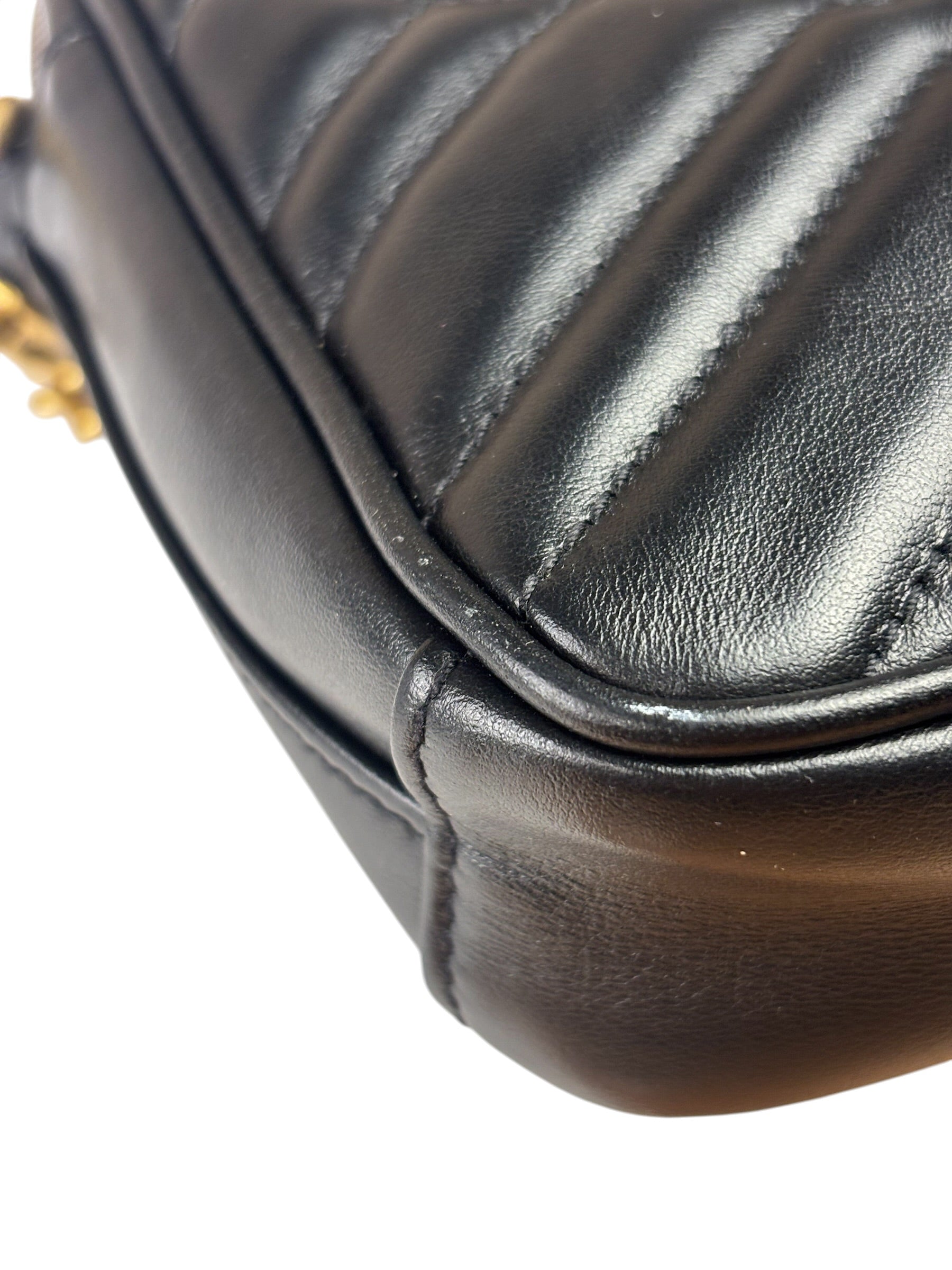 Gucci Black Leather Vertical Marmont Phone Crossbody Bag
