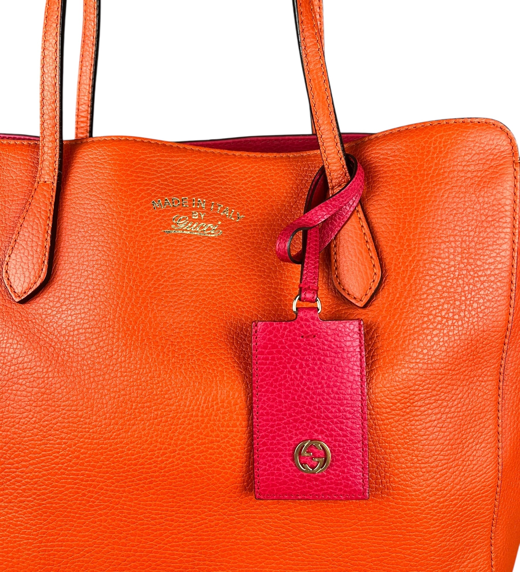 Gucci Orange Pebble Leather Swing Medium Tote