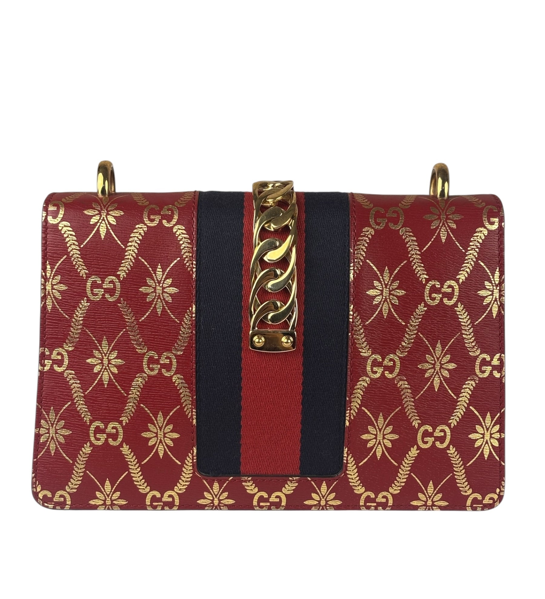 Gucci Red Leather Sylvie Chain Shoulder Bag