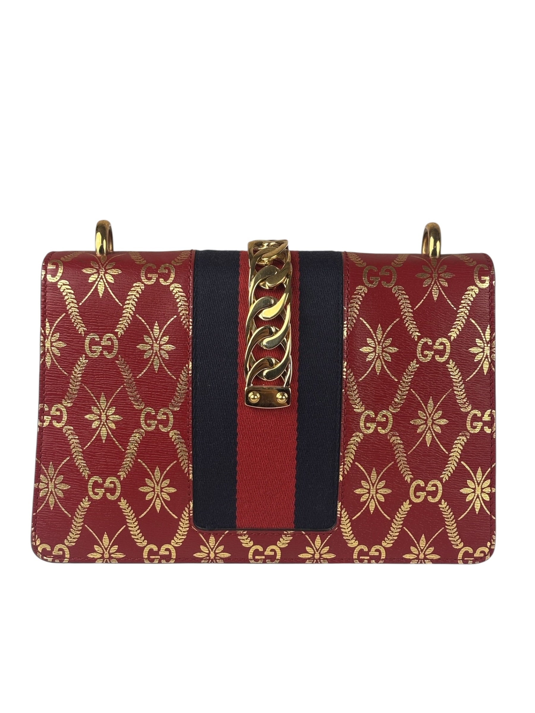 Gucci Red Leather Sylvie Chain Shoulder Bag