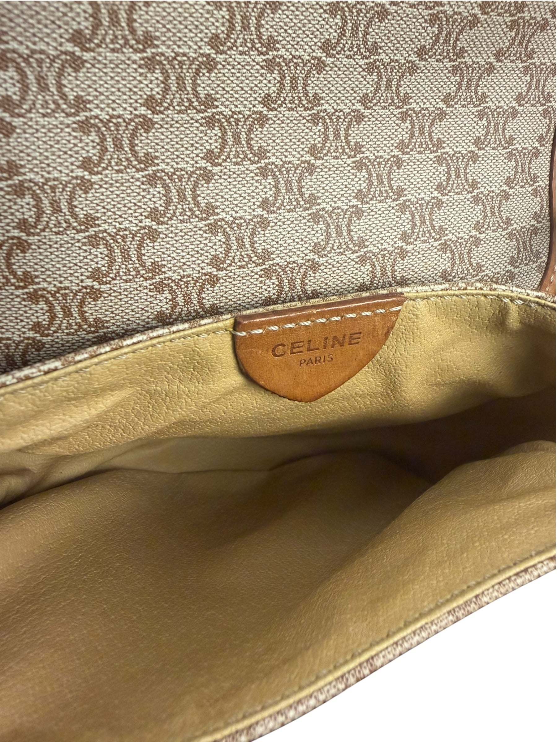 Celine Vintage Beige Leather Trim Macadam Mini Crossbody