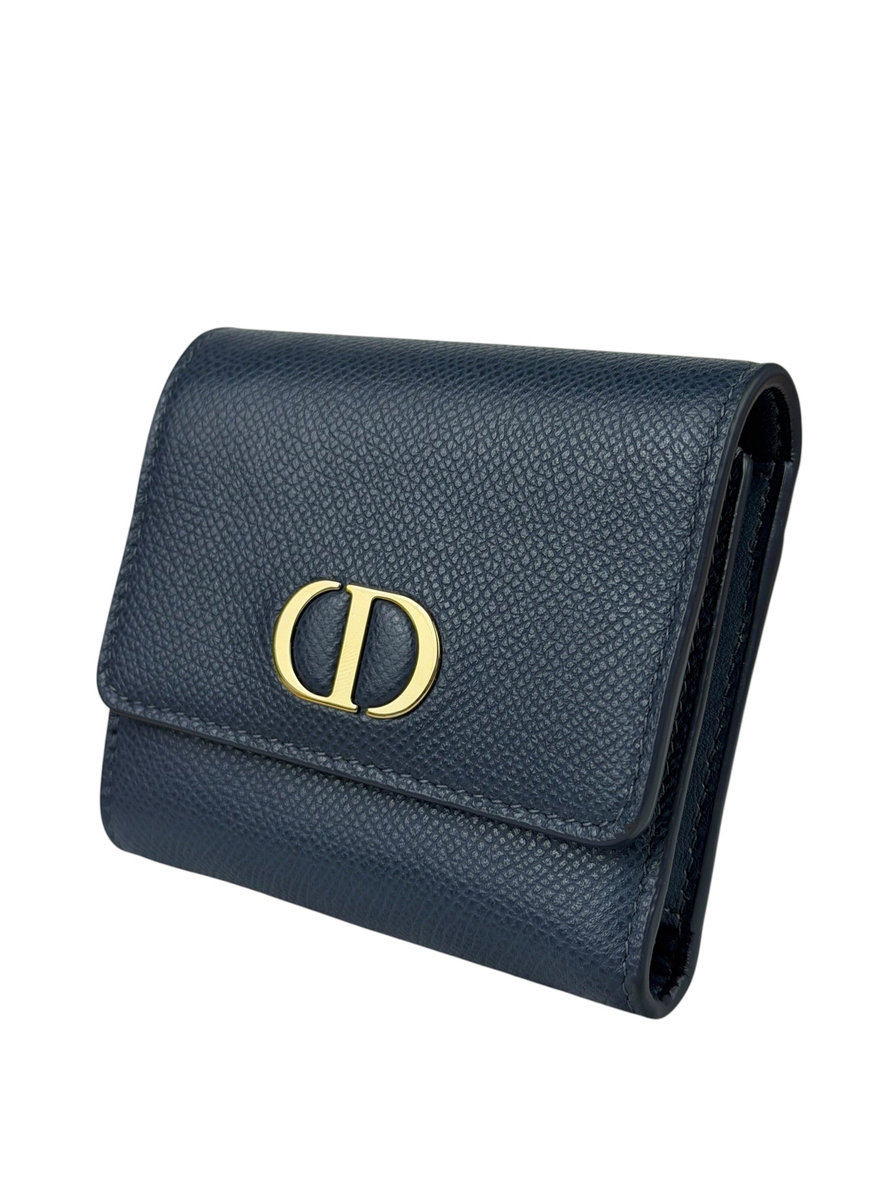 Christian Dior Navy Leather Tri-Fold Compact Wallet
