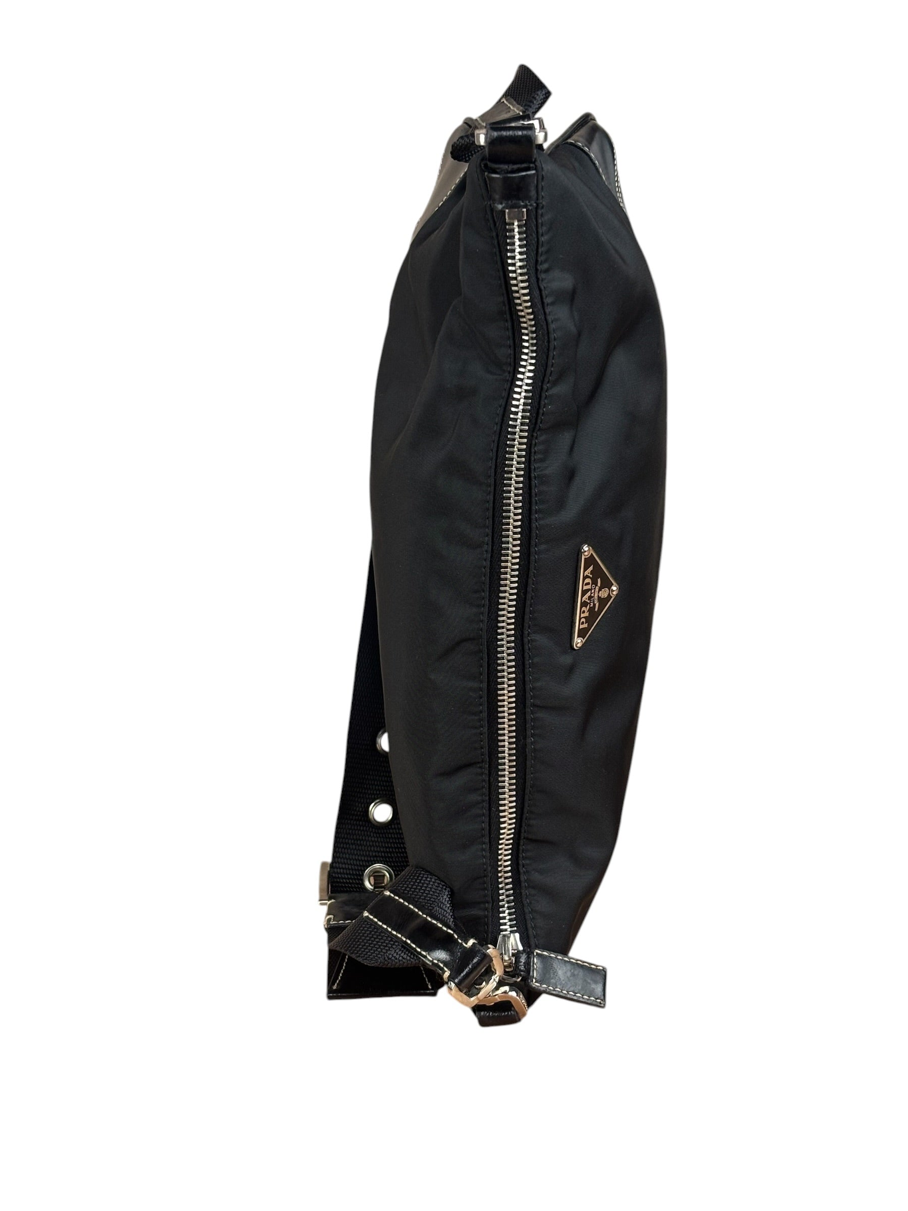 Prada Black Tessuto Nylon Leather Trim Shoulder Bag