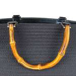 Gucci Vintage Black Ribbed Bamboo Top Handle Bag