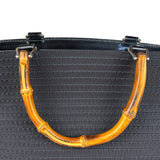 Gucci Vintage Black Ribbed Bamboo Top Handle Bag