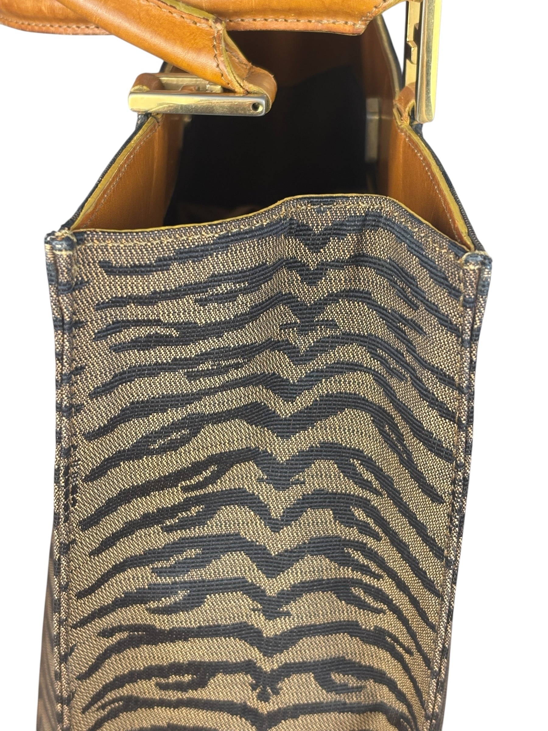 Fendi Vintage Brown Tiger Print Canvas Tote Bag