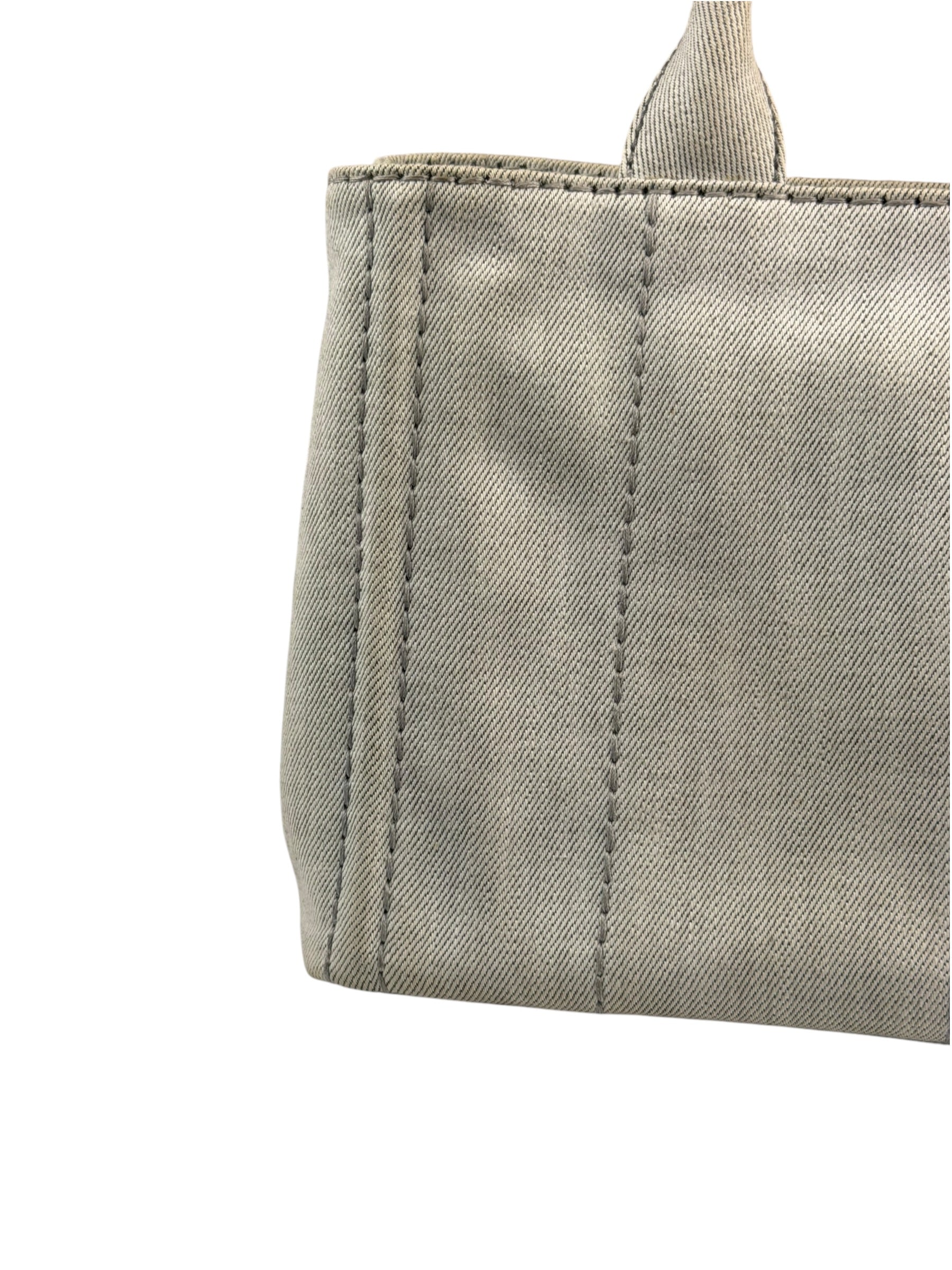 Prada Grey Denim Canapa Logo Tote