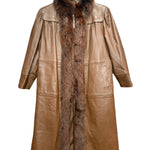 Vintage Brown Leather Fur Lined Long Coat