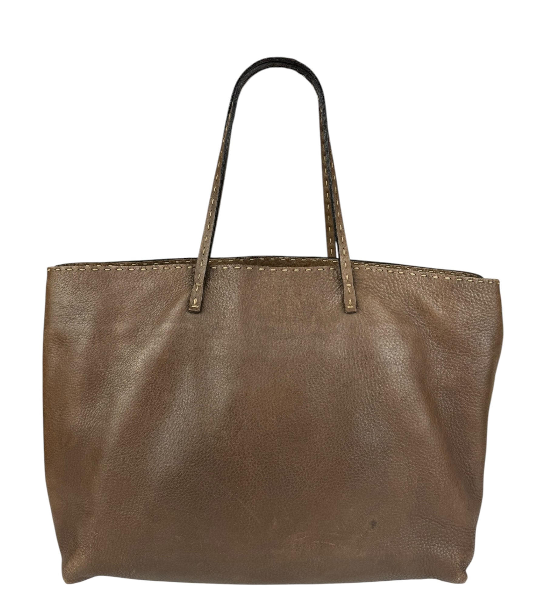 Fendi Brown Leather Selleria Stitch Shoulder Tote