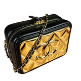 Chanel Mini Golden Plate Quilted Vanity Bag