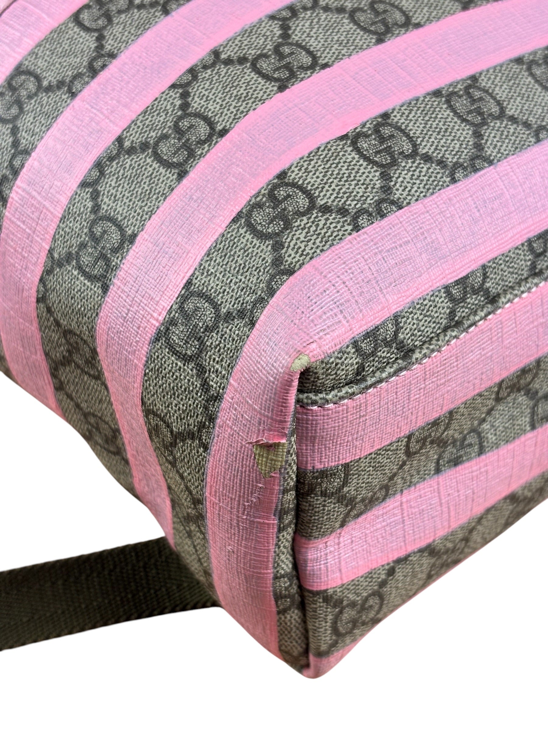 Gucci Pink Stripped Kids GG Supreme Canvas Backpack