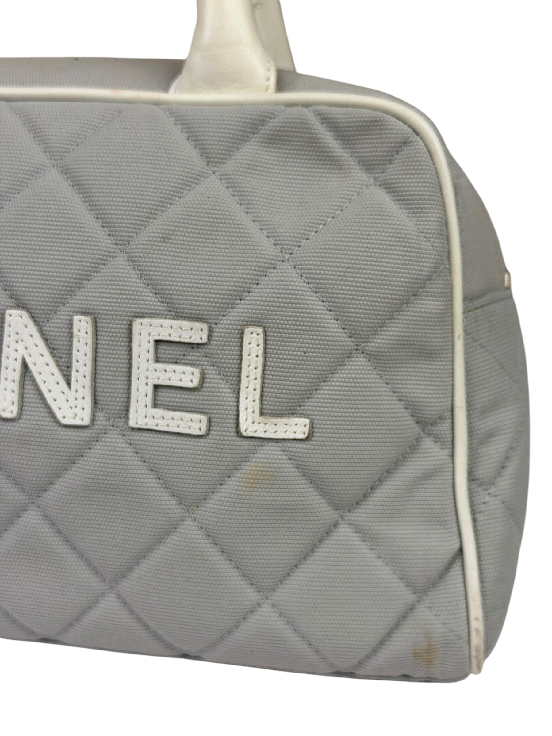 Chanel Grey Quilted Leather Trim Bowling Bag 2000