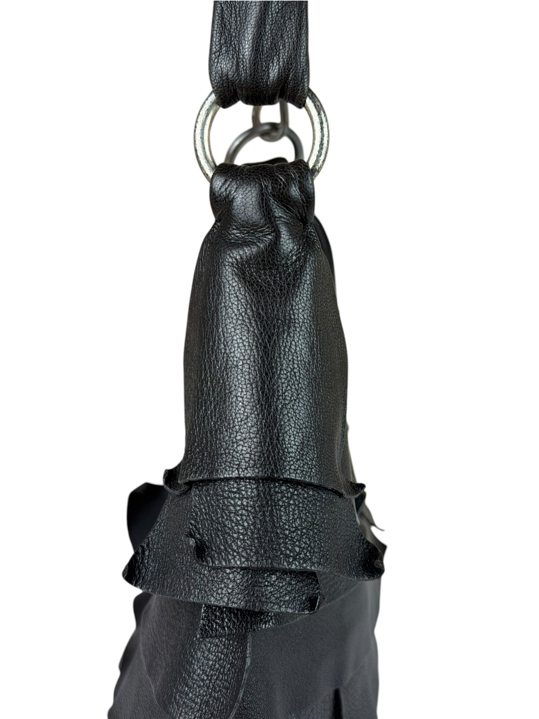 Yves Saint Laurent Black Leather St. Tropez Ruffled Hobo Bag