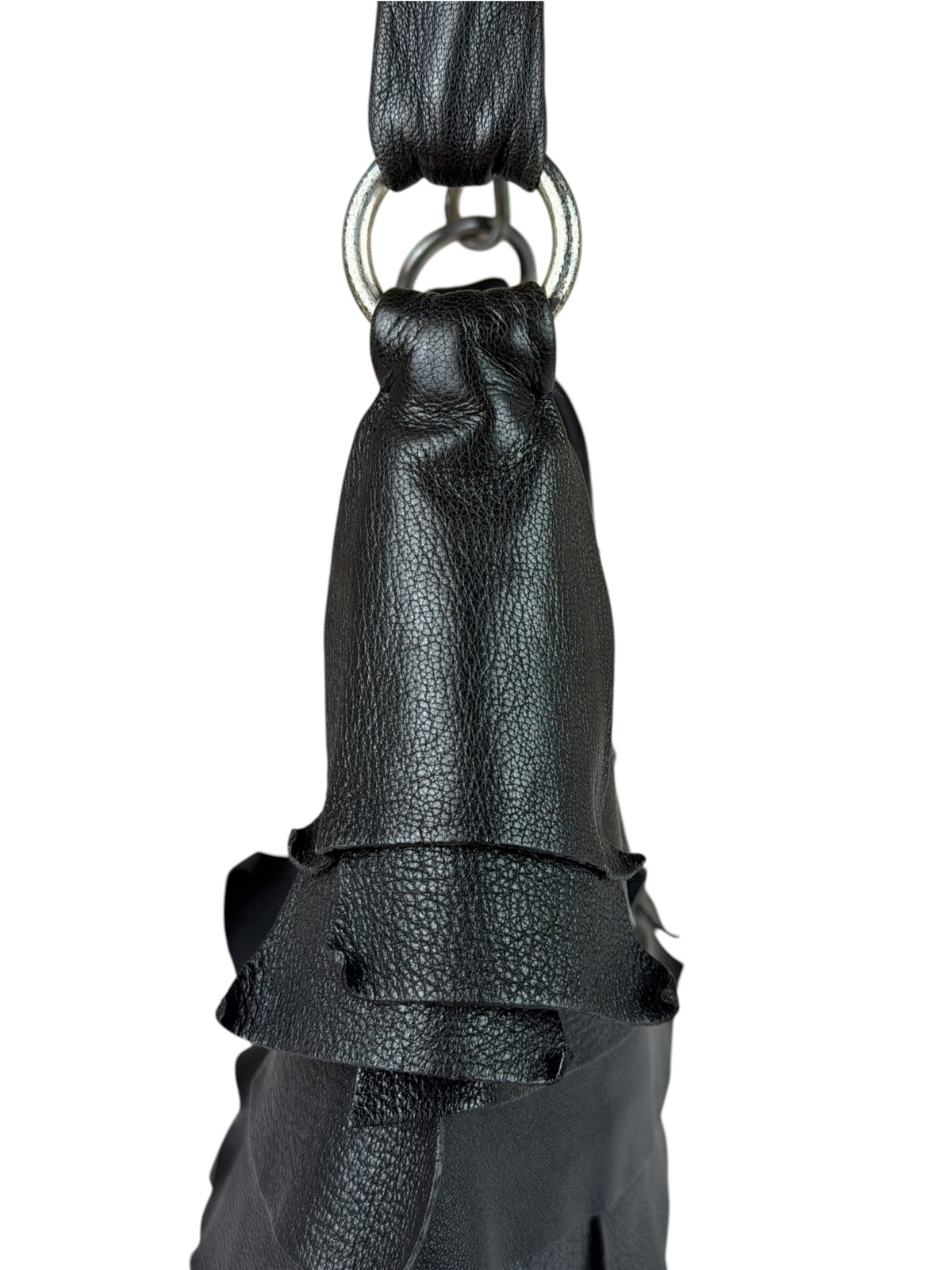 Yves Saint Laurent Black Leather St. Tropez Ruffled Hobo Bag