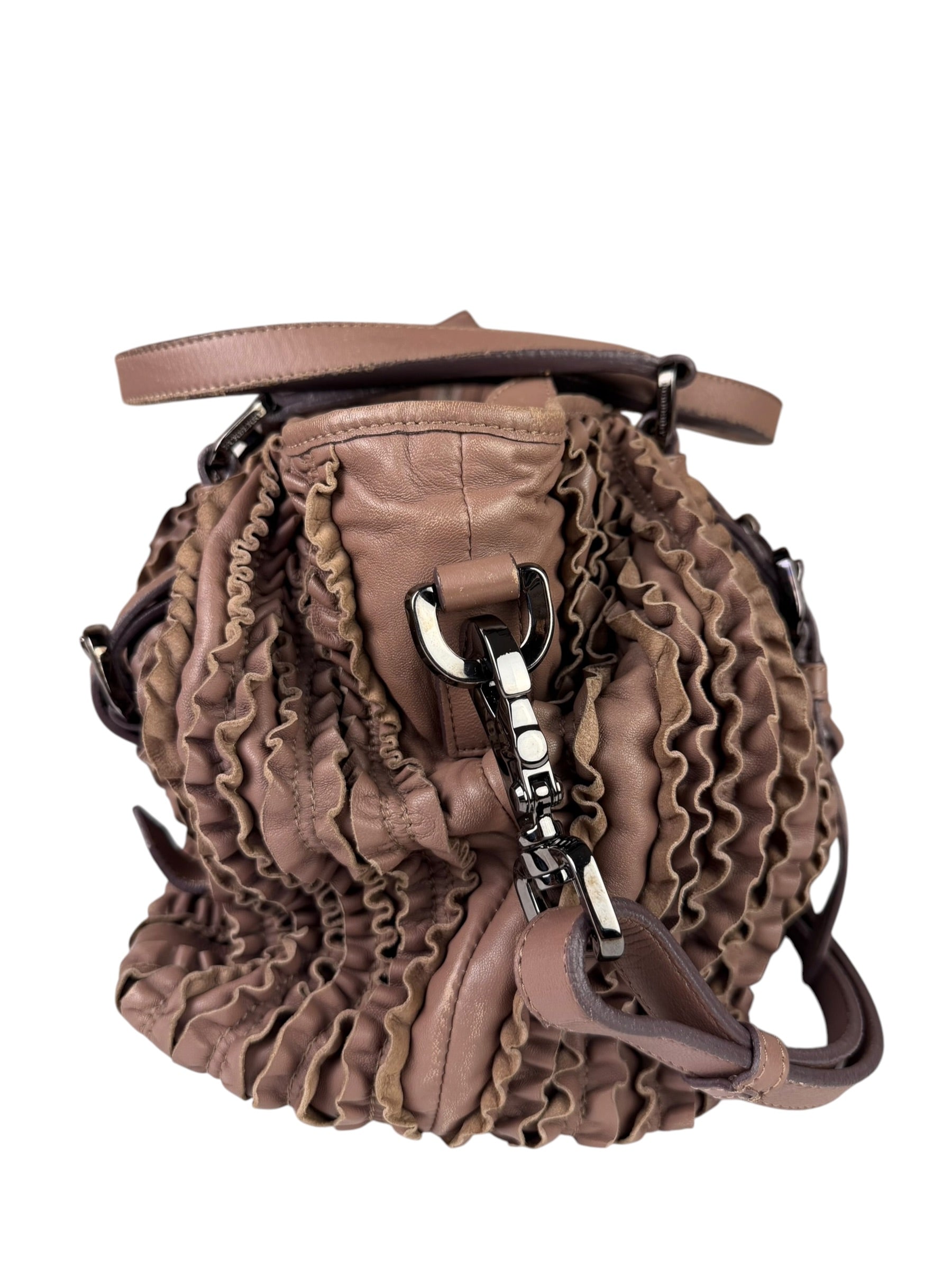 Burberry Purple Leather Ruffled Lowery Bag