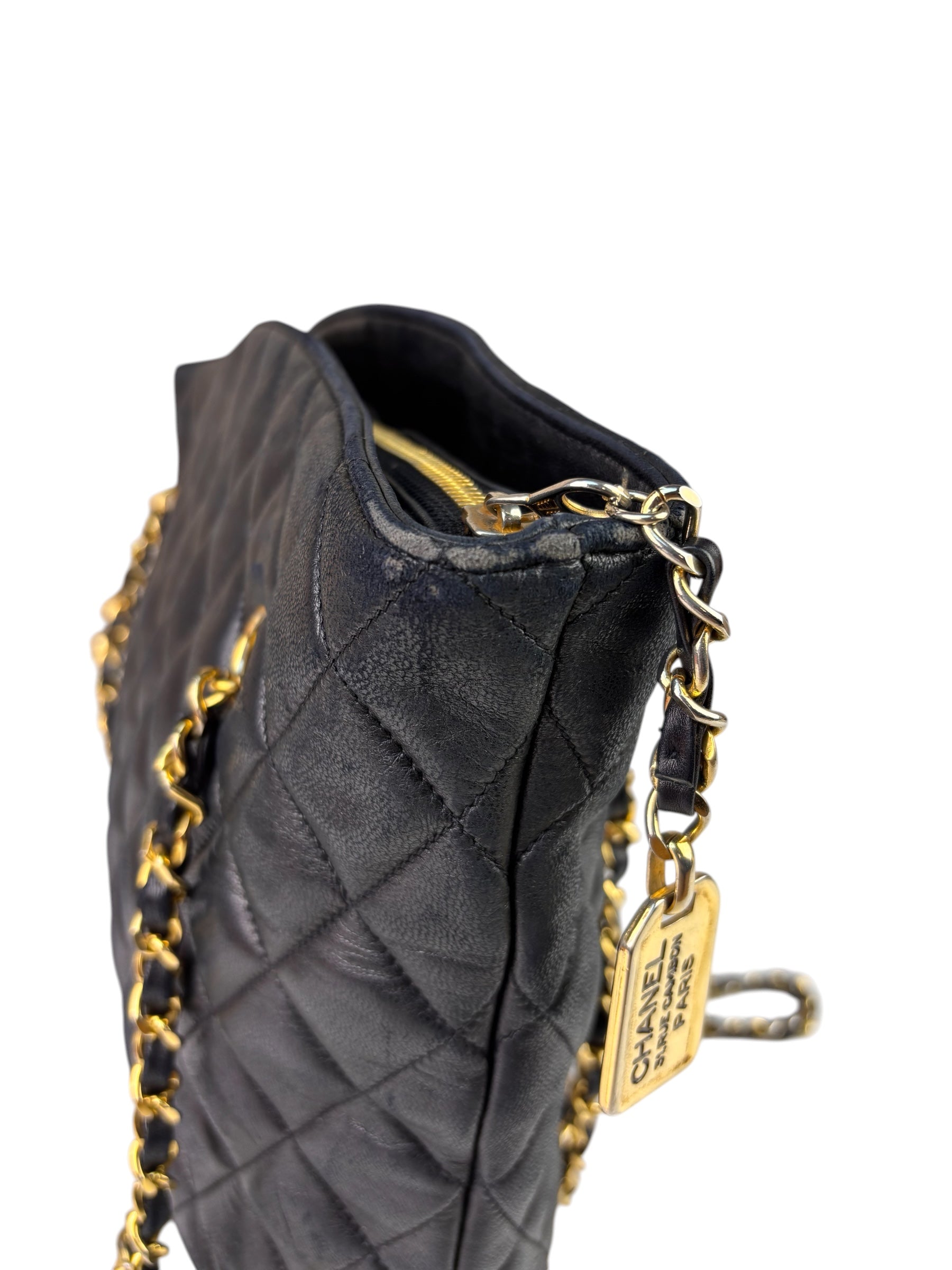 Chanel Vintage Black Quilted Lambskin Chain Shoulder Bag 1989