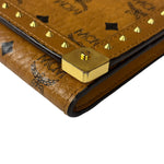 MCM Brown Leather Monogram Studded Long Wallet On Chain