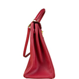 Hermes Kelly 32 Courchevel Rouge Vif Gold Handbag 1997