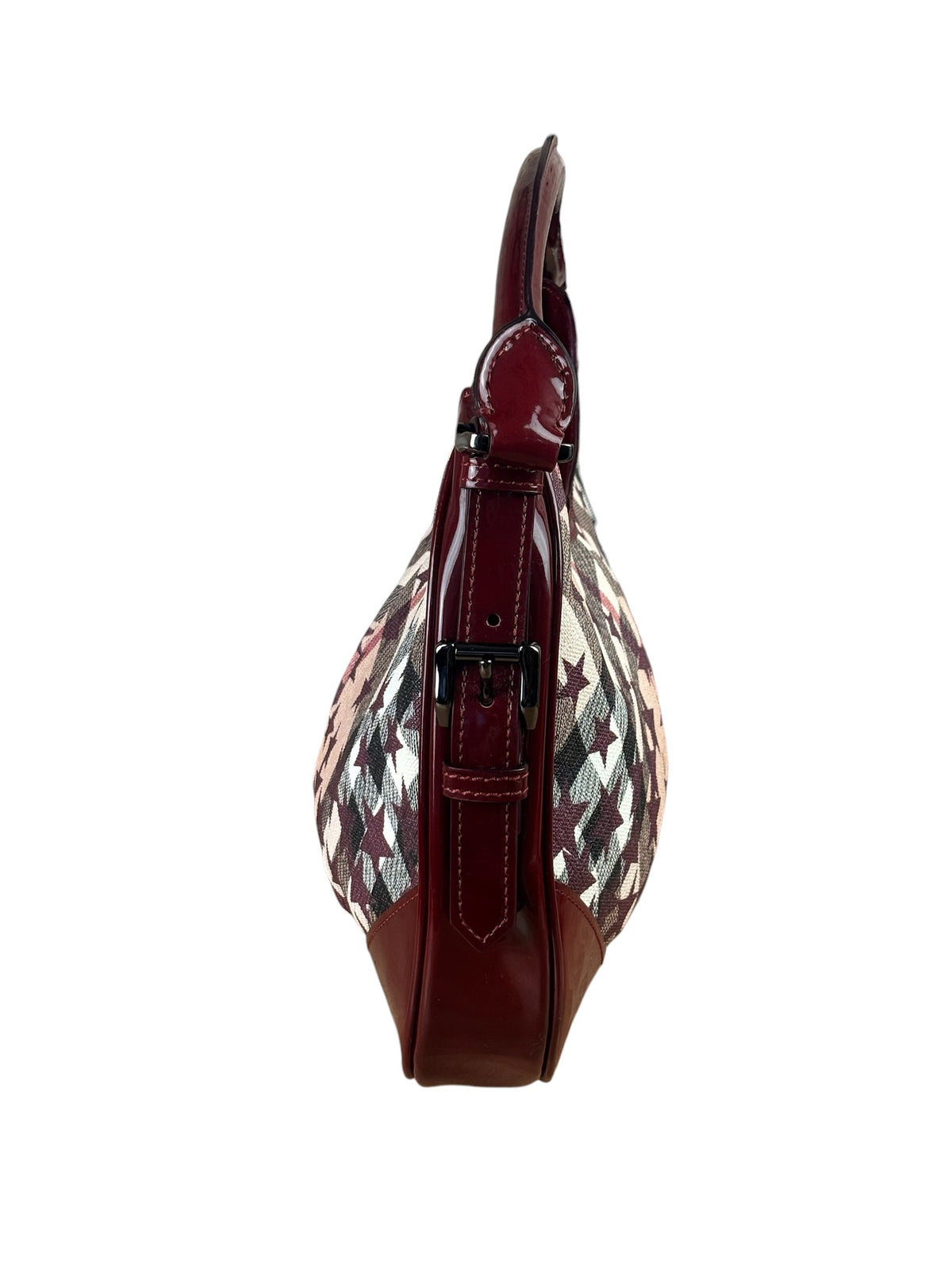 Burberry Berry Red Patent Trim Super Nova Stars Small Hernville Hobo Bag