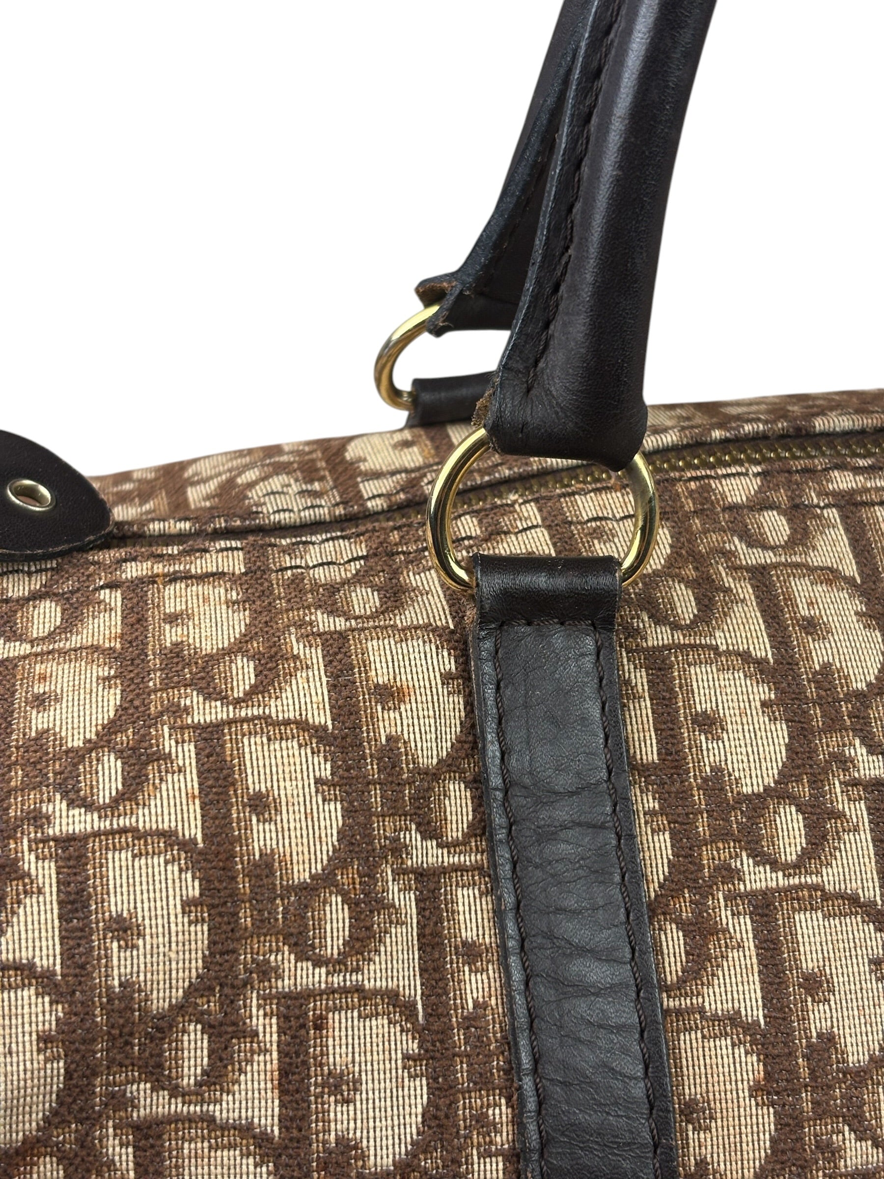 Christian Dior Brown Leather Trim Trotter Boston Bag