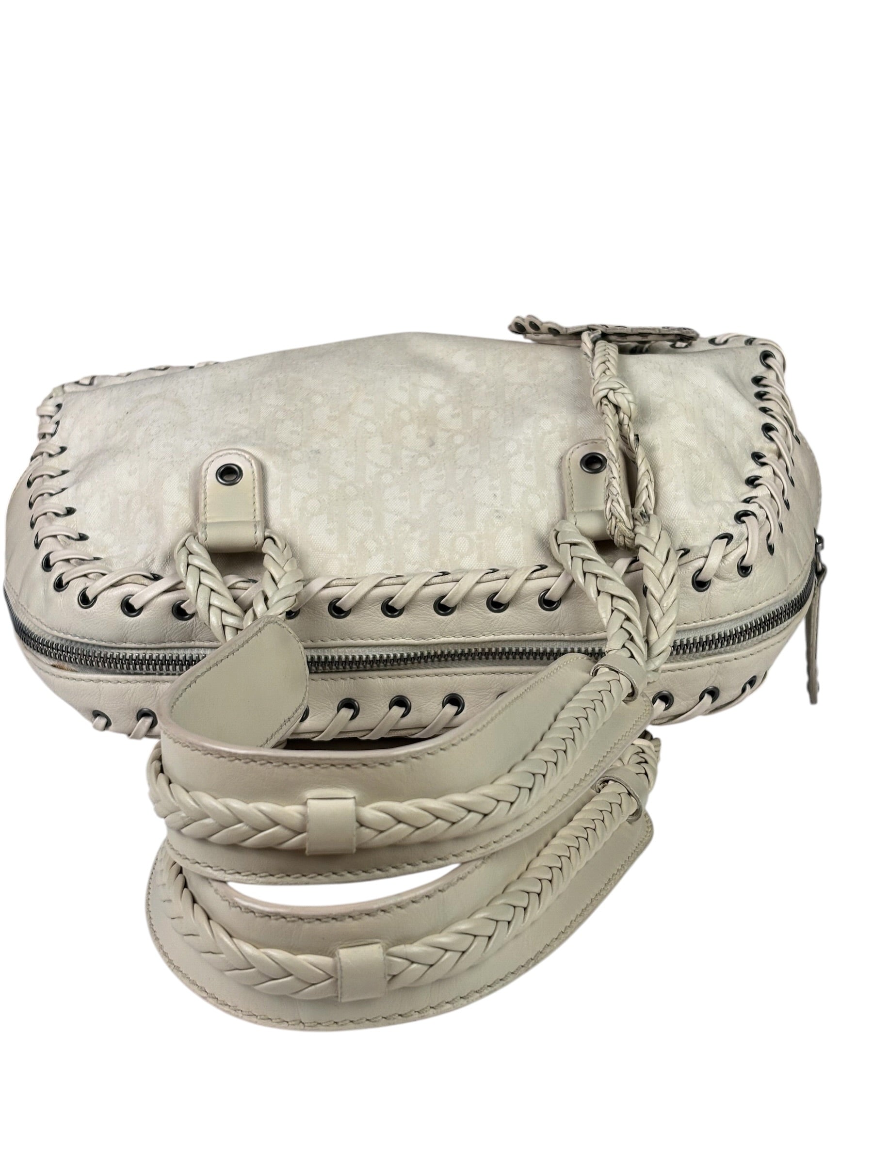 Christian Dior Cream Leather Braided Ethnic Shoulder Bag