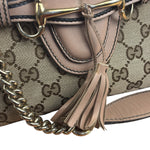 Gucci Peach Leather Trim GG Canvas Emily Chain Flap Shoulder Bag