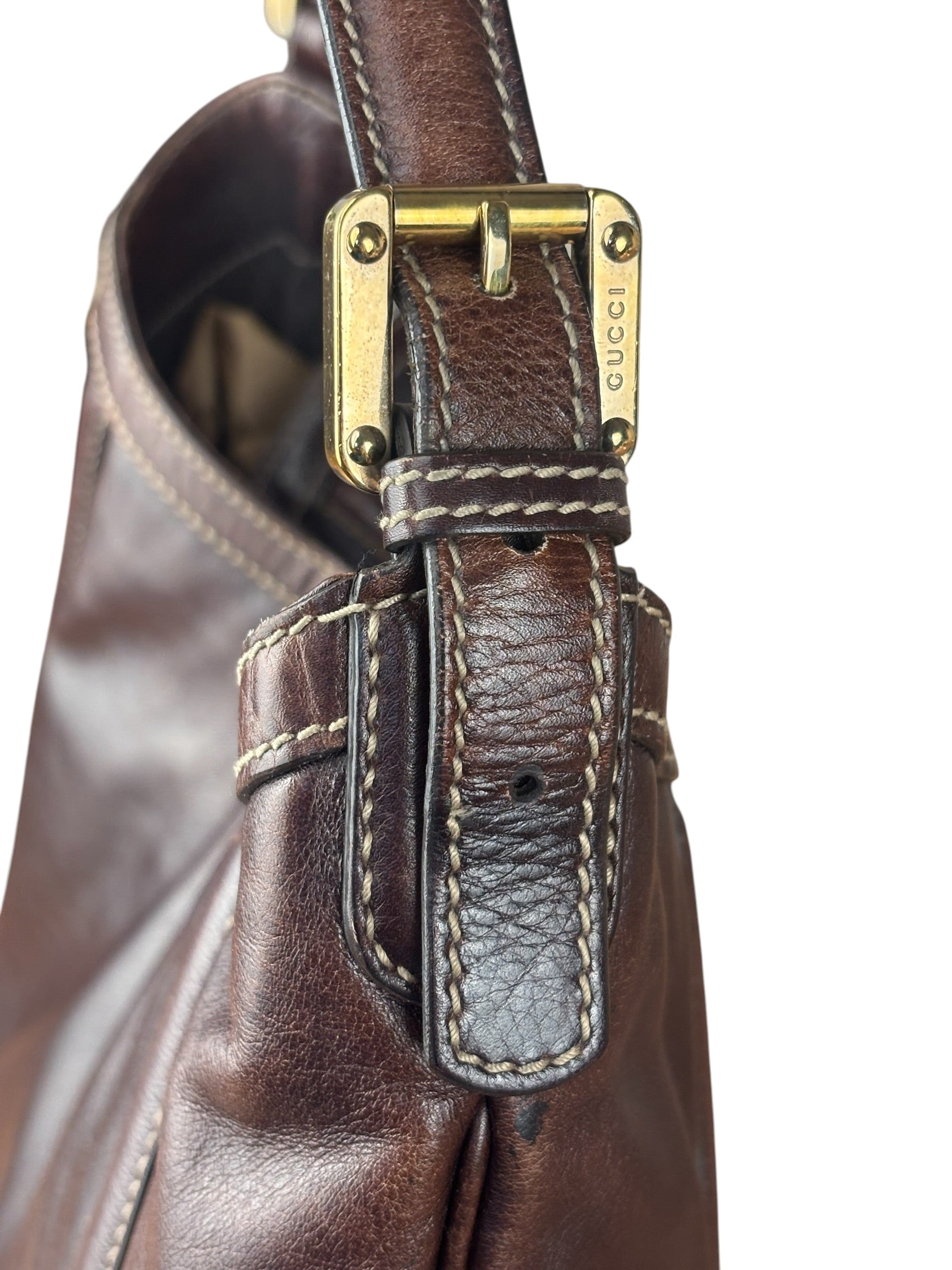 Gucci Brown Web Britt Hobo Leather Shoulder Bag