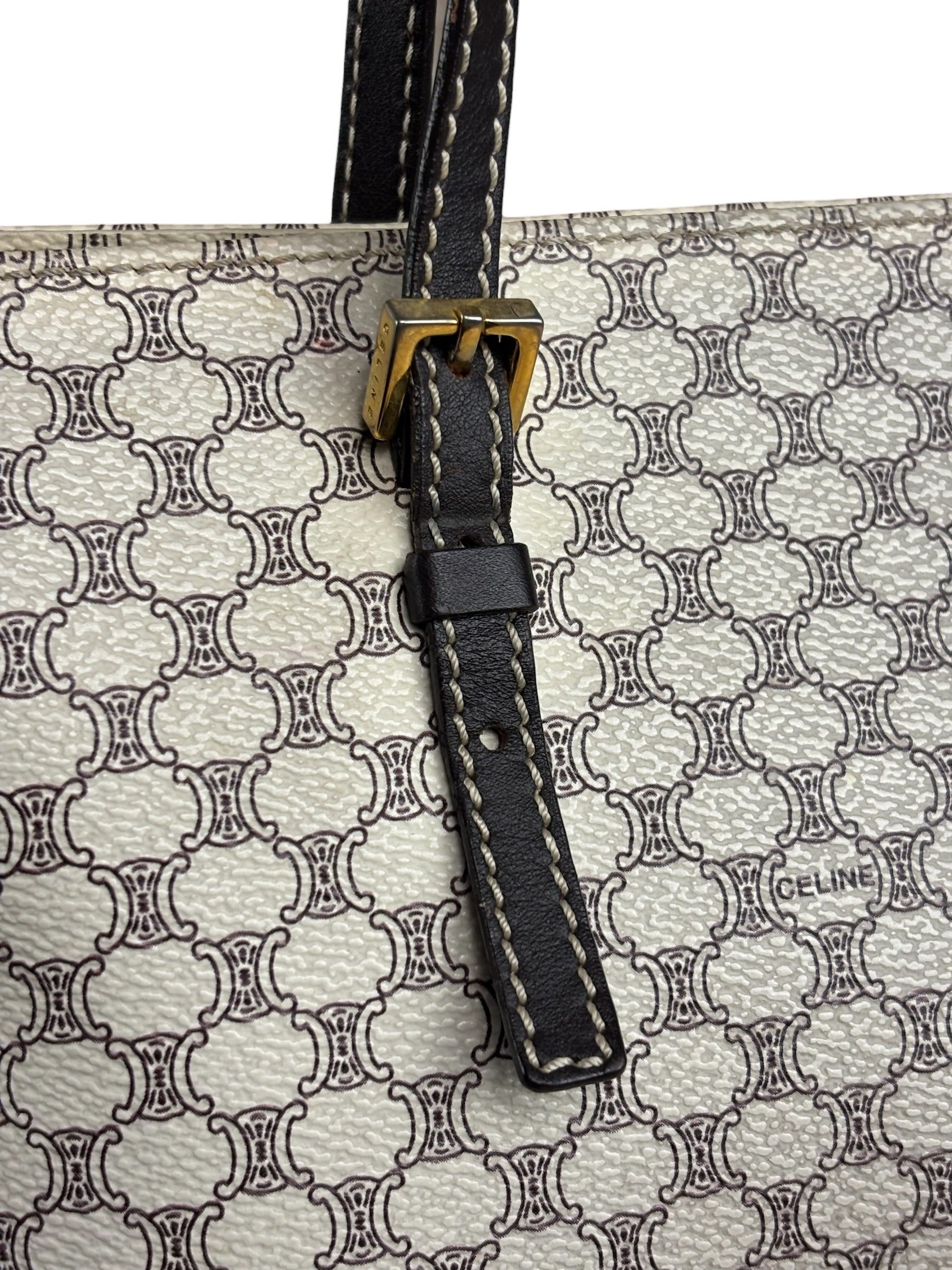 Celine White Macadam Coated Canvas Tote Bag