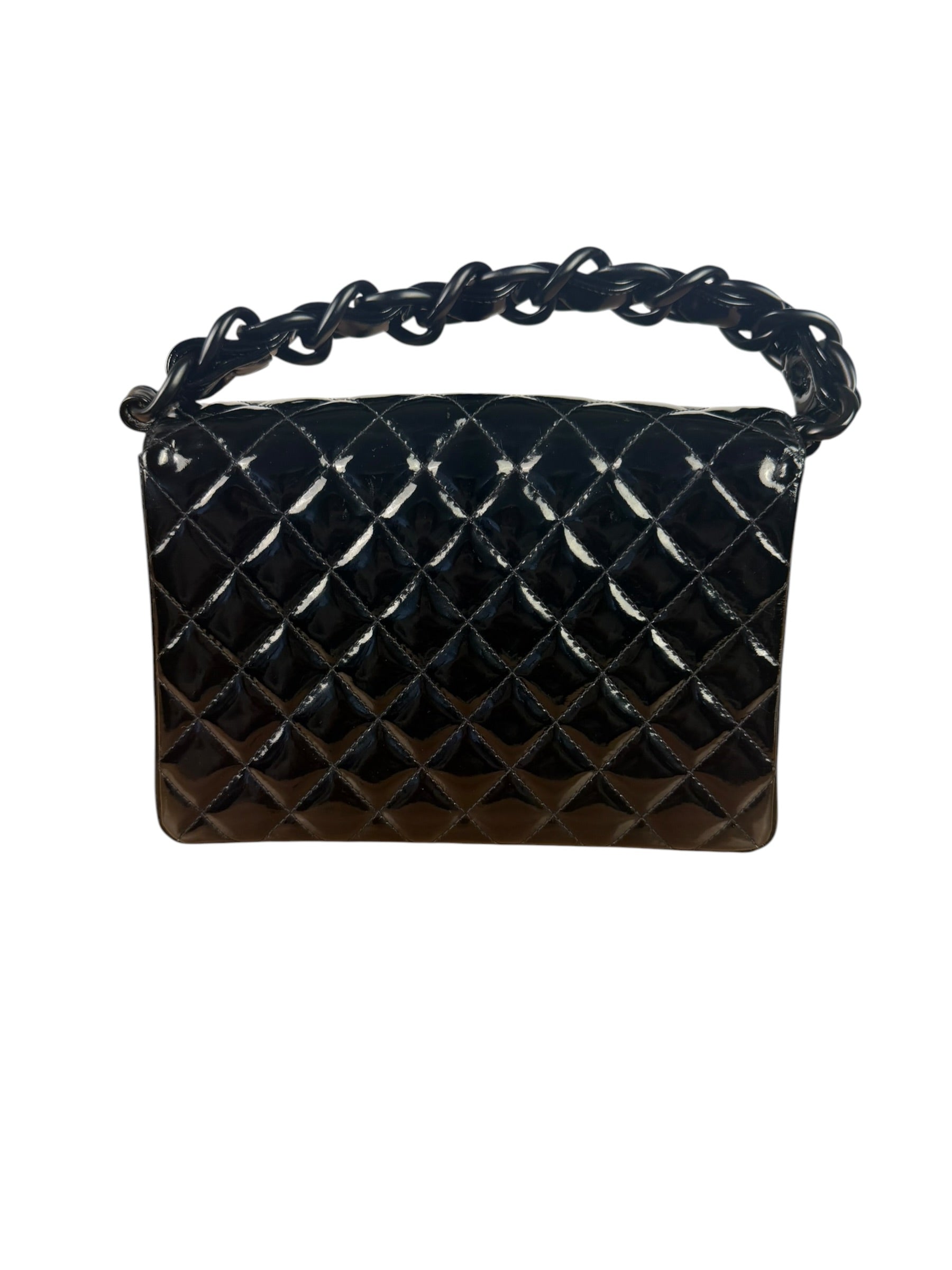 Chanel Black Quilted Patent Leather Top Handle 1996
