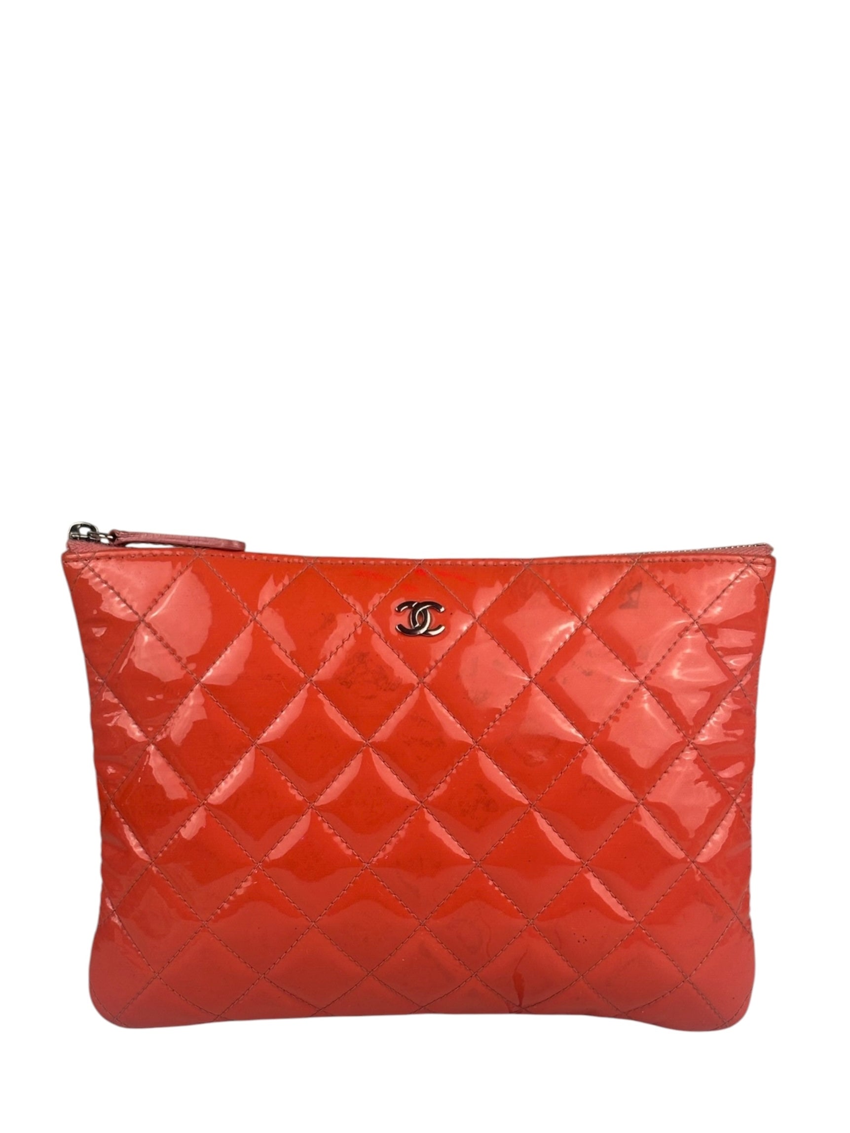Chanel Orange Hue Quilted Patent Leather Clutch 2012