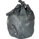Balenciaga Grey Lambskin Giant Brogues Pompom Two-Way Bag