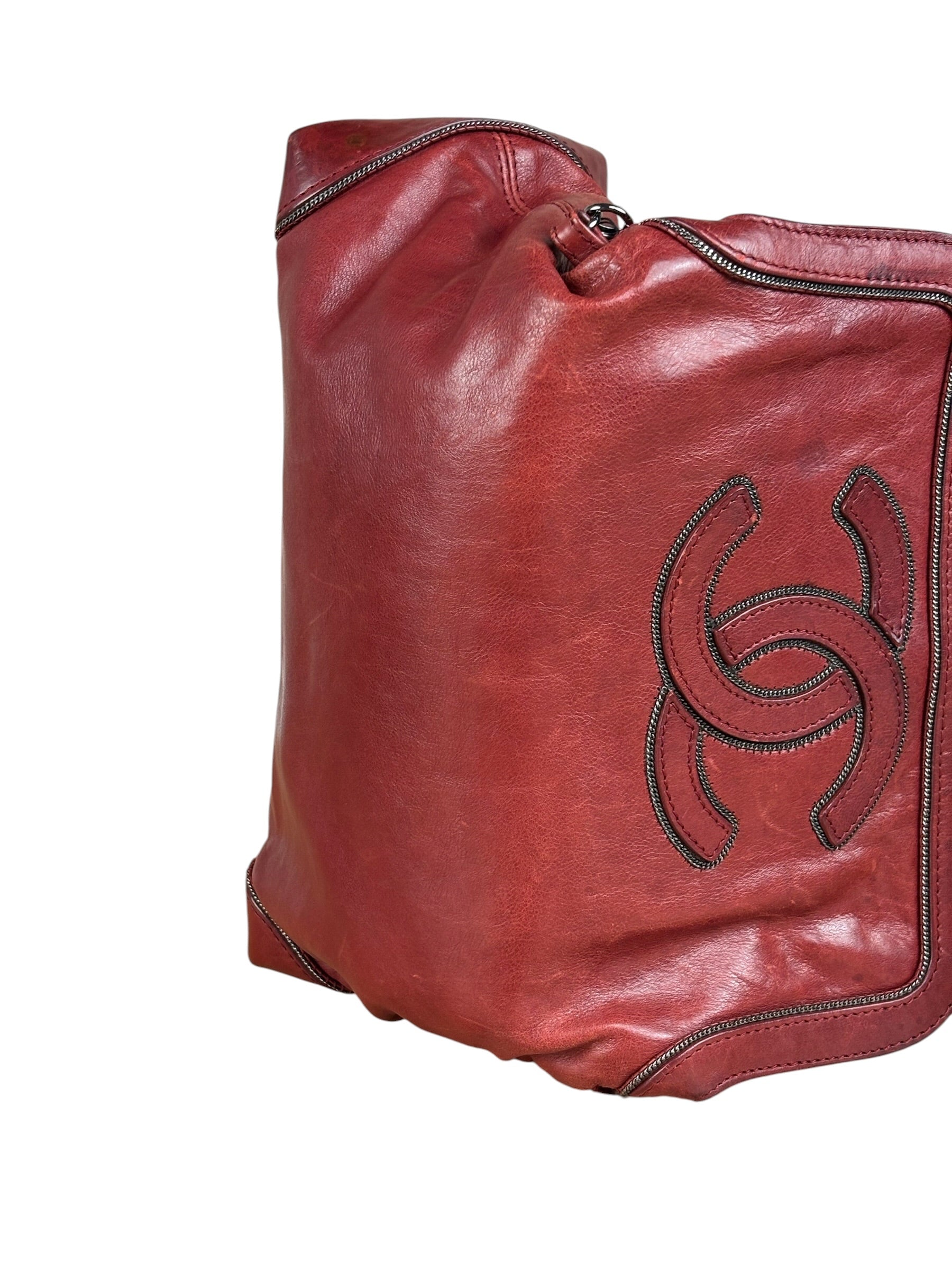 Chanel Red Quilted Leather Chain Shoulder Bag 2007