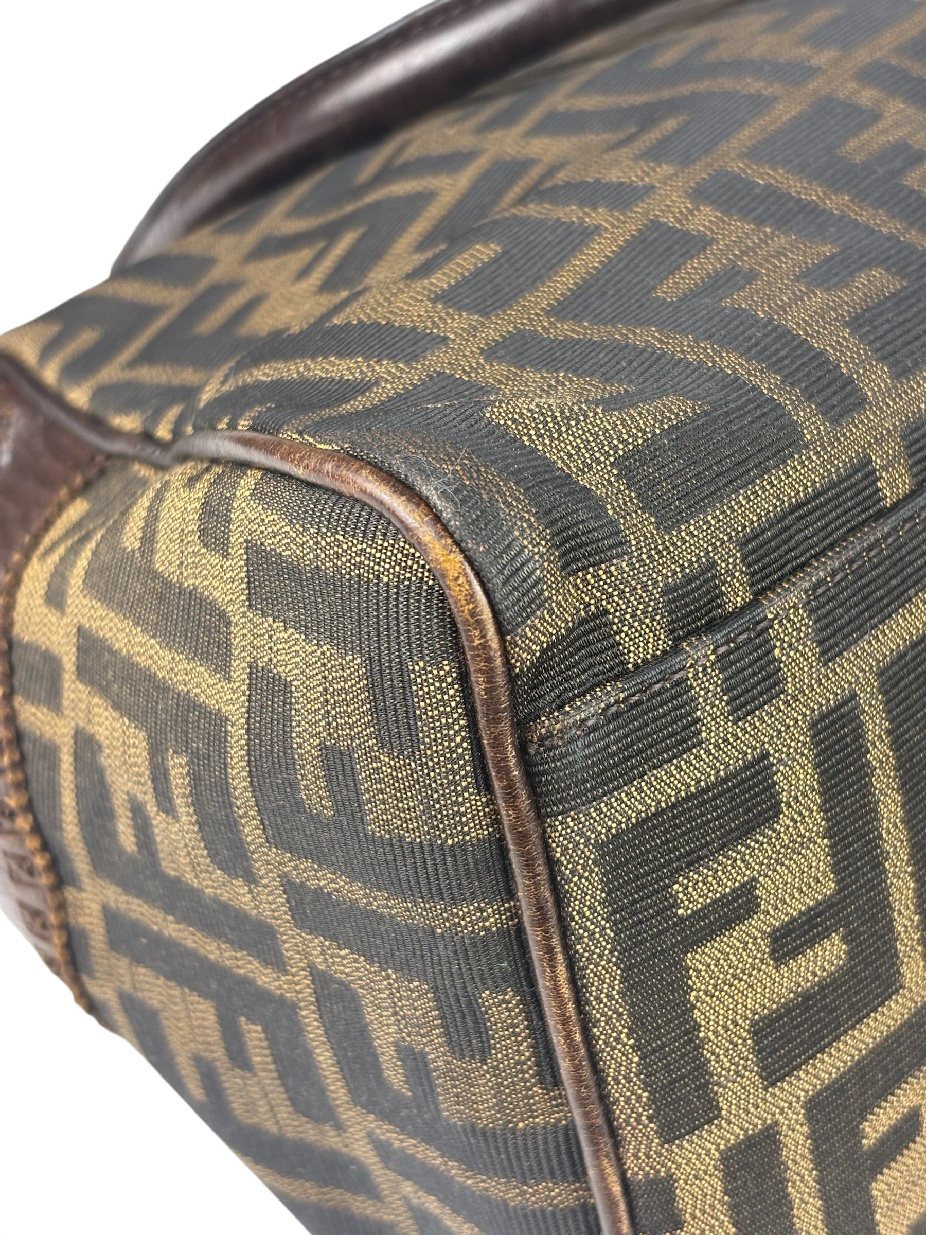 Fendi Vintage Brown Leather Trim Zucca De Jour Media Tote