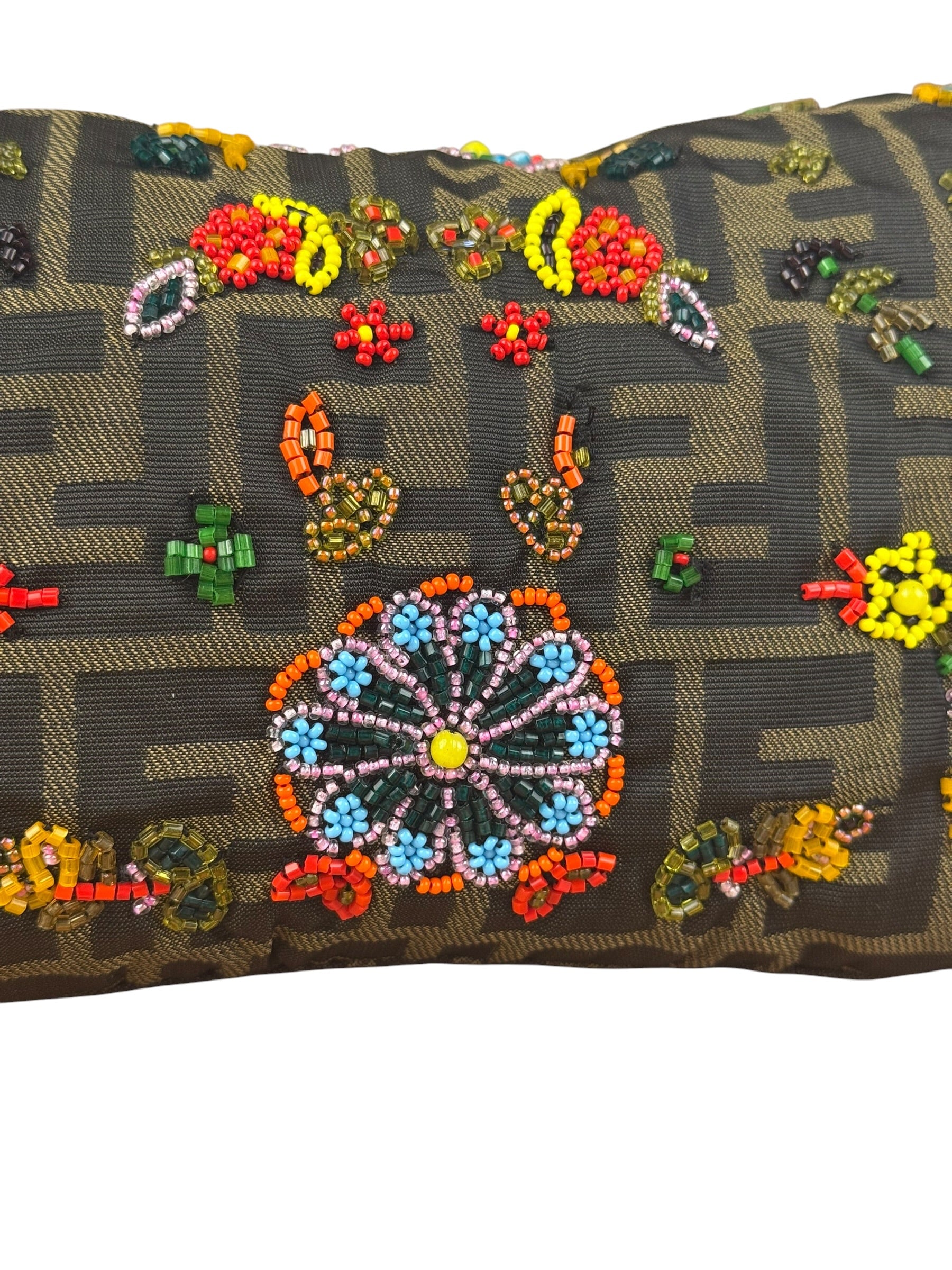 Fendi Vintage Zucca Beaded Lizard Trimmed Baguette