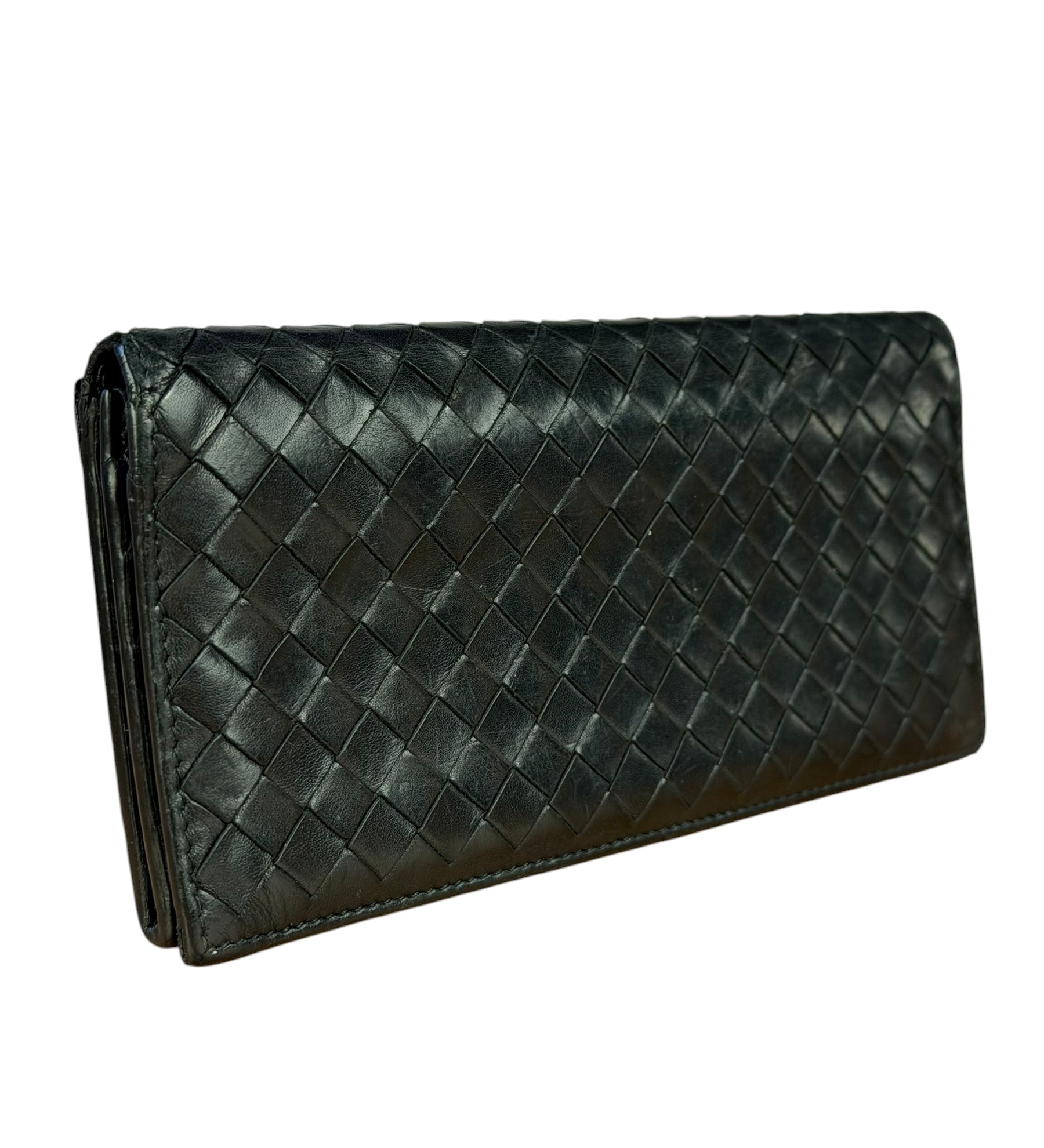 Bottega Veneta Black Intercciato Long Wallet