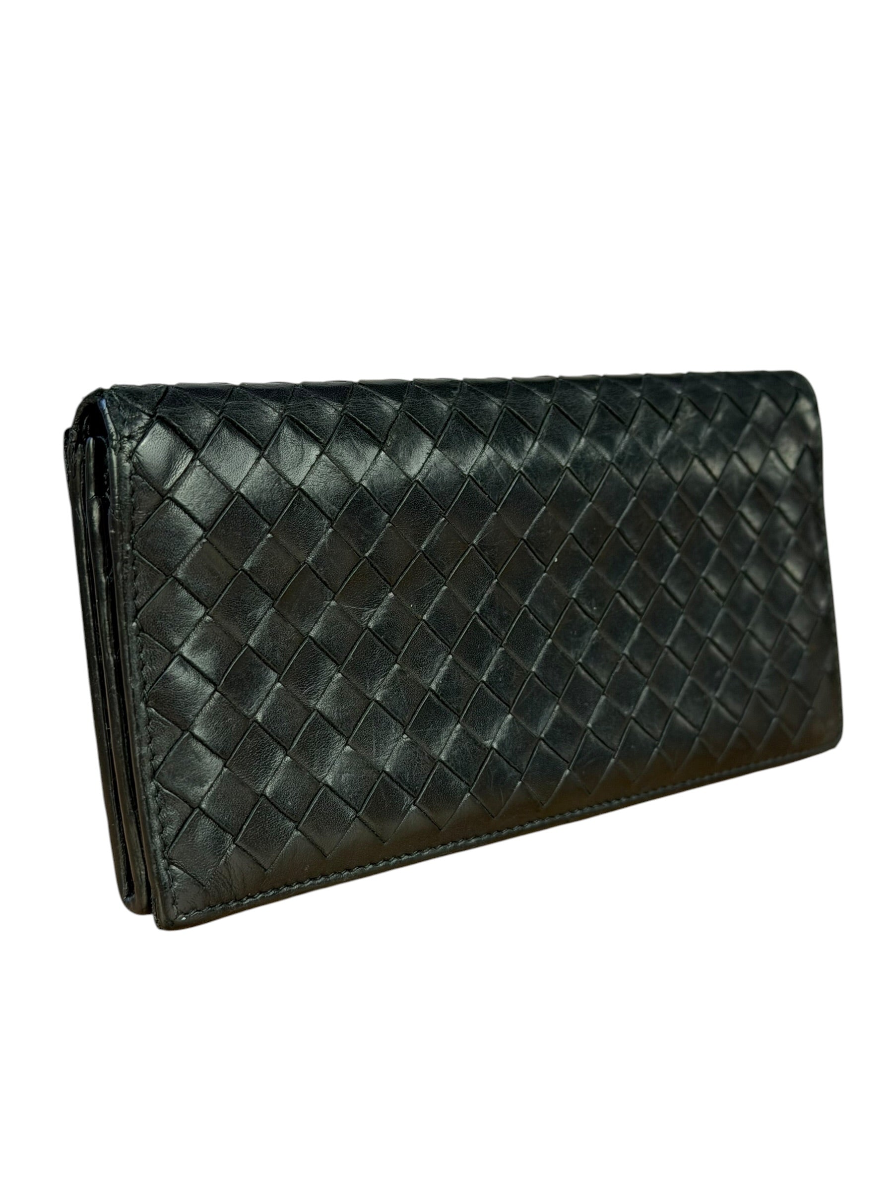 Bottega Veneta Black Intercciato Long Wallet