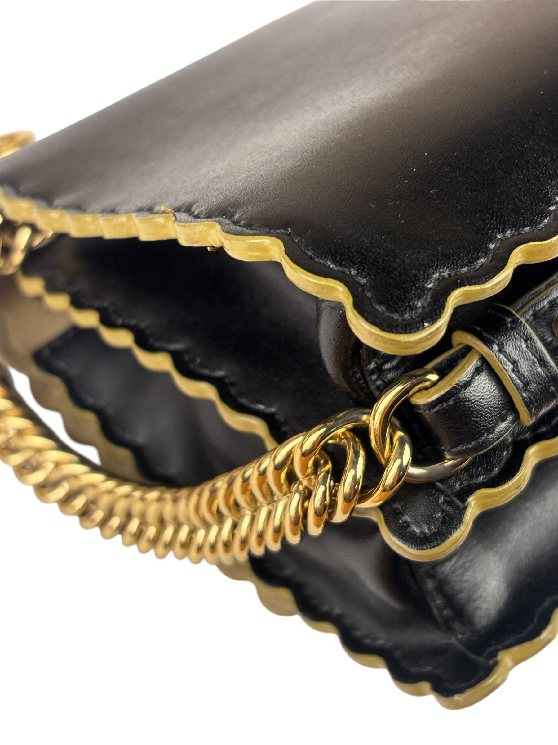 Fendi Black Leather Kan I Scallop Edge Flap Bag