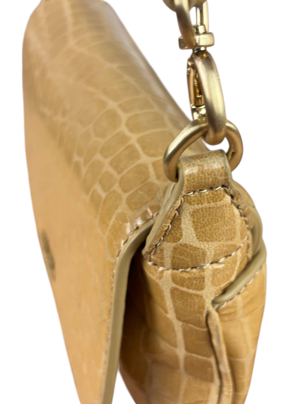 Cult Gala Beige Crocodile Embossed Patent Leather Two-Way Flap Bag