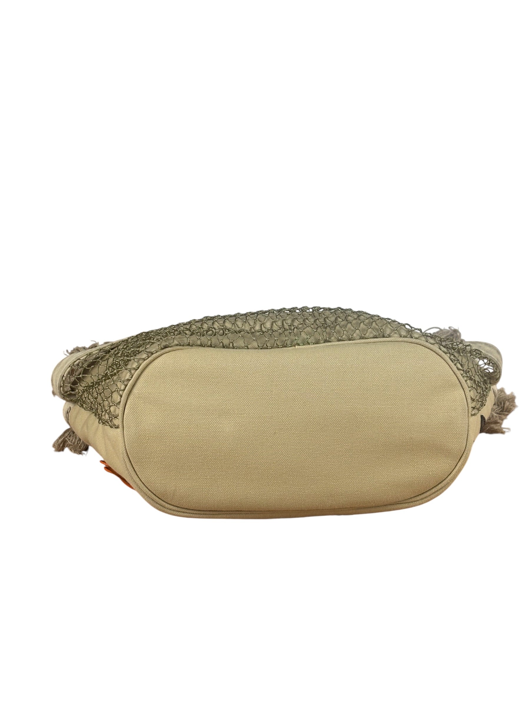 Chanel Vintage Beige Denim/Leather Trim Camellia Rope Tote